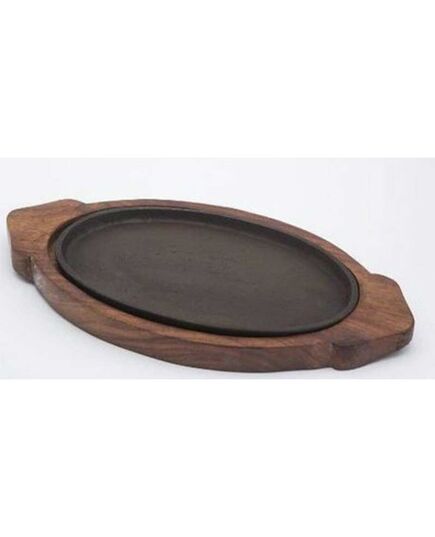 Wood & Cast Iron Ovel Sizzler Plate, 16 X 9 Inch (Pack of 2)