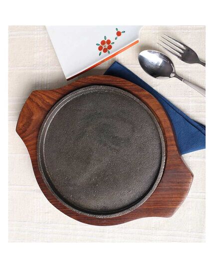 Wood & Cast Iron Round Sizzler Plate 5 Inch (Pack of 4)